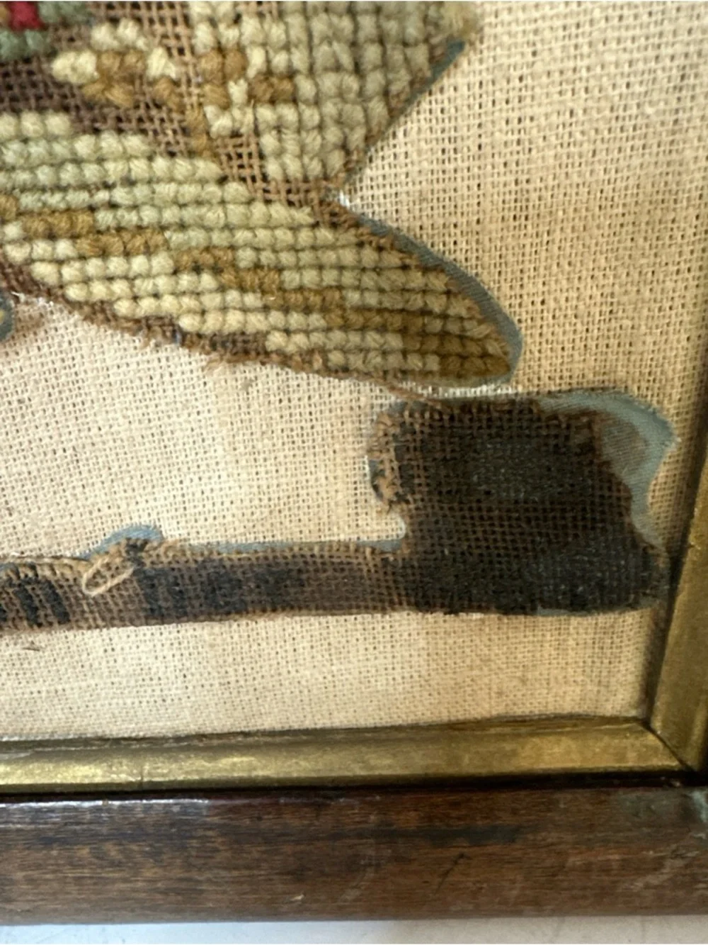 ANTIQUE PRE 1900 FRAMED NEEDLEPOINT